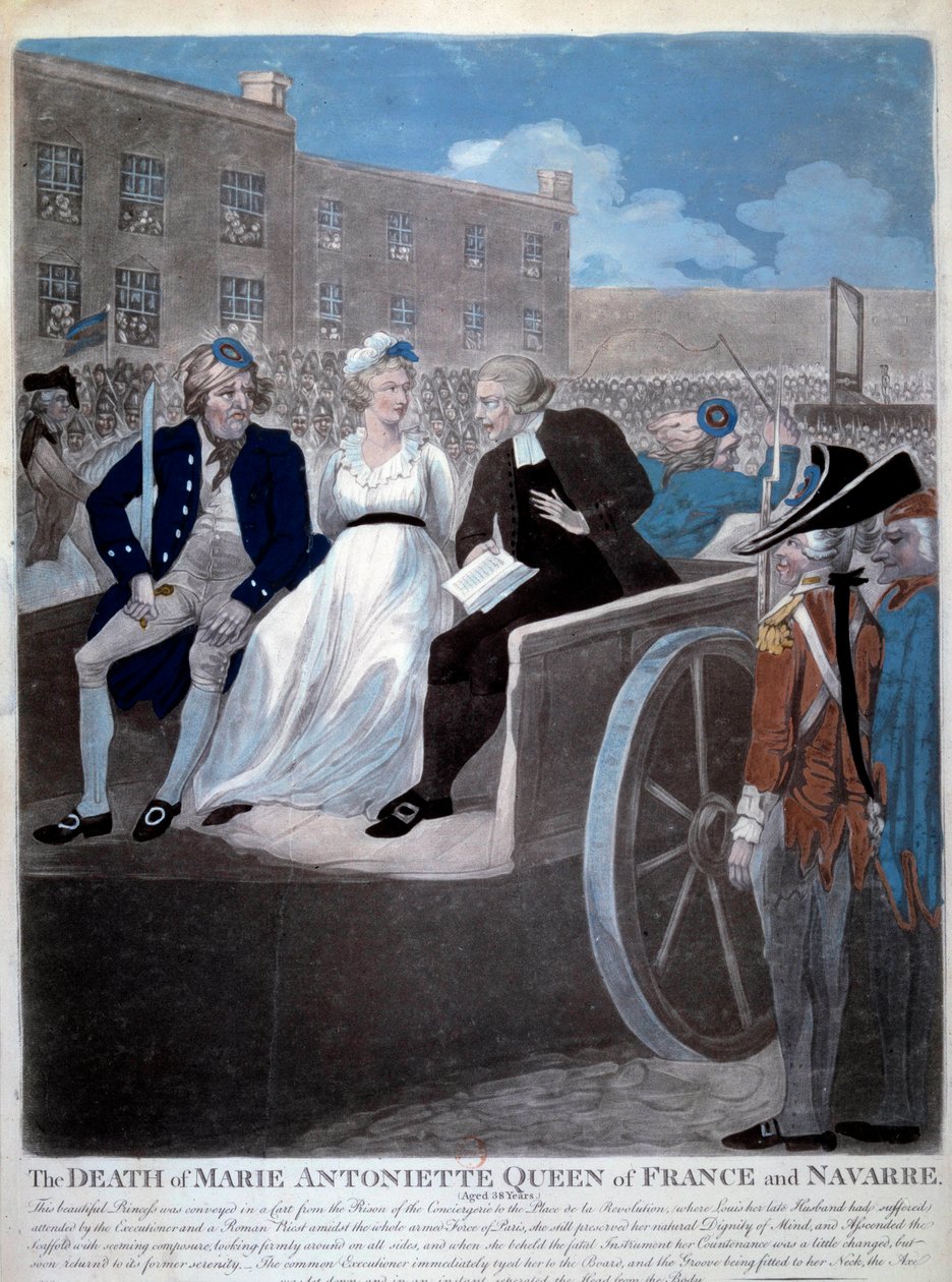 Francia forradalom: "Marie Antoinette francia királynőt (1755-1793) a guillotine-ra viszik. Metszet 1793-ból. Párizs, az Arsenal könyvtára alkotó: French School
