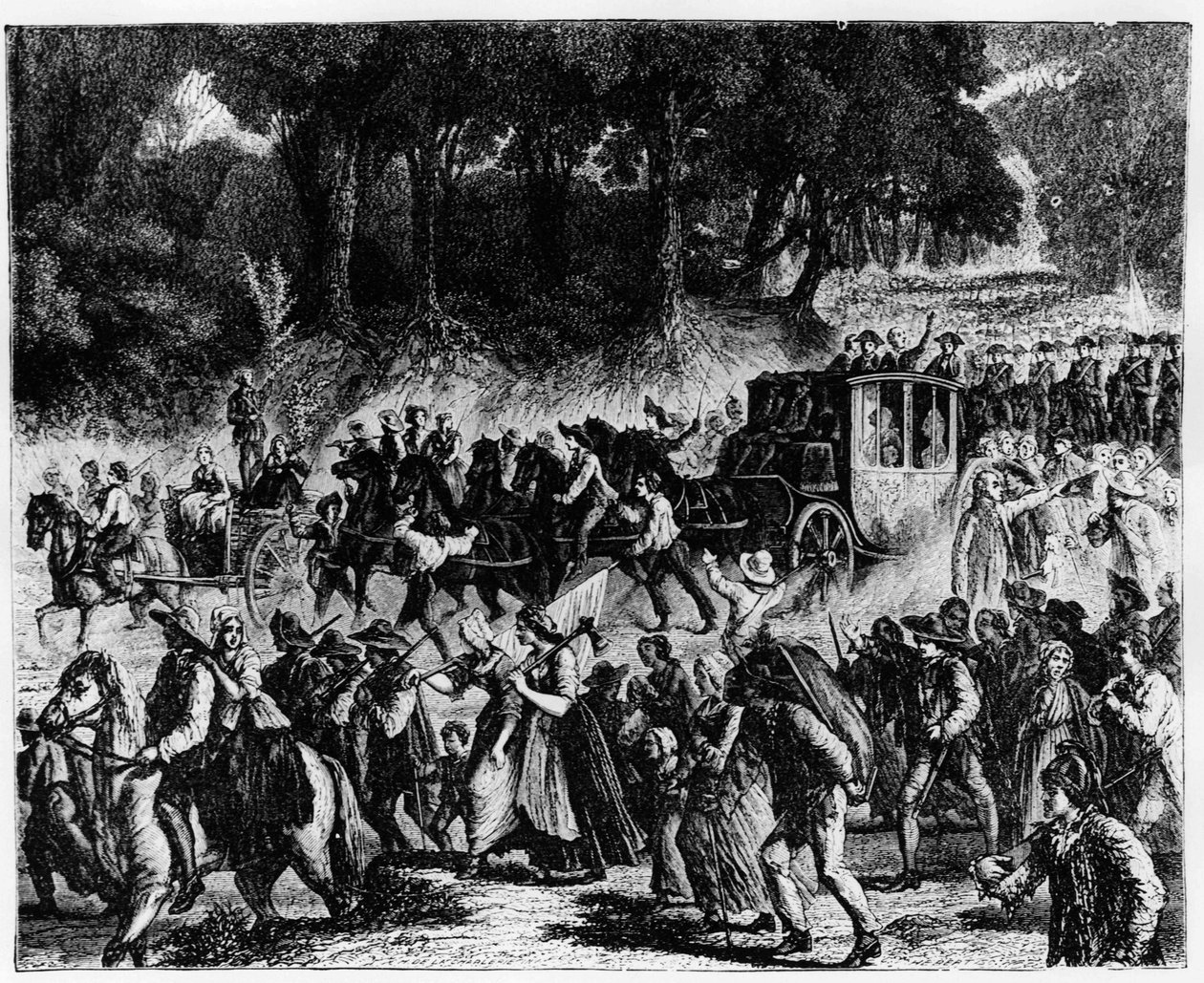 Francia forradalom: a királyi család (XVI. Lajos és Marie Antoinette) érkezése Párizsba, 1789. október 5. - metszet. alkotó: French School