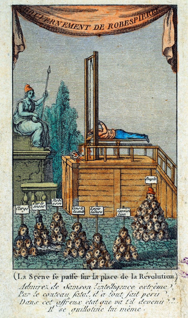 Francia forradalom: ""a hóhér guillotinálja magát"" Szatíra Maximilien Robespierre ellen alkotó: French School