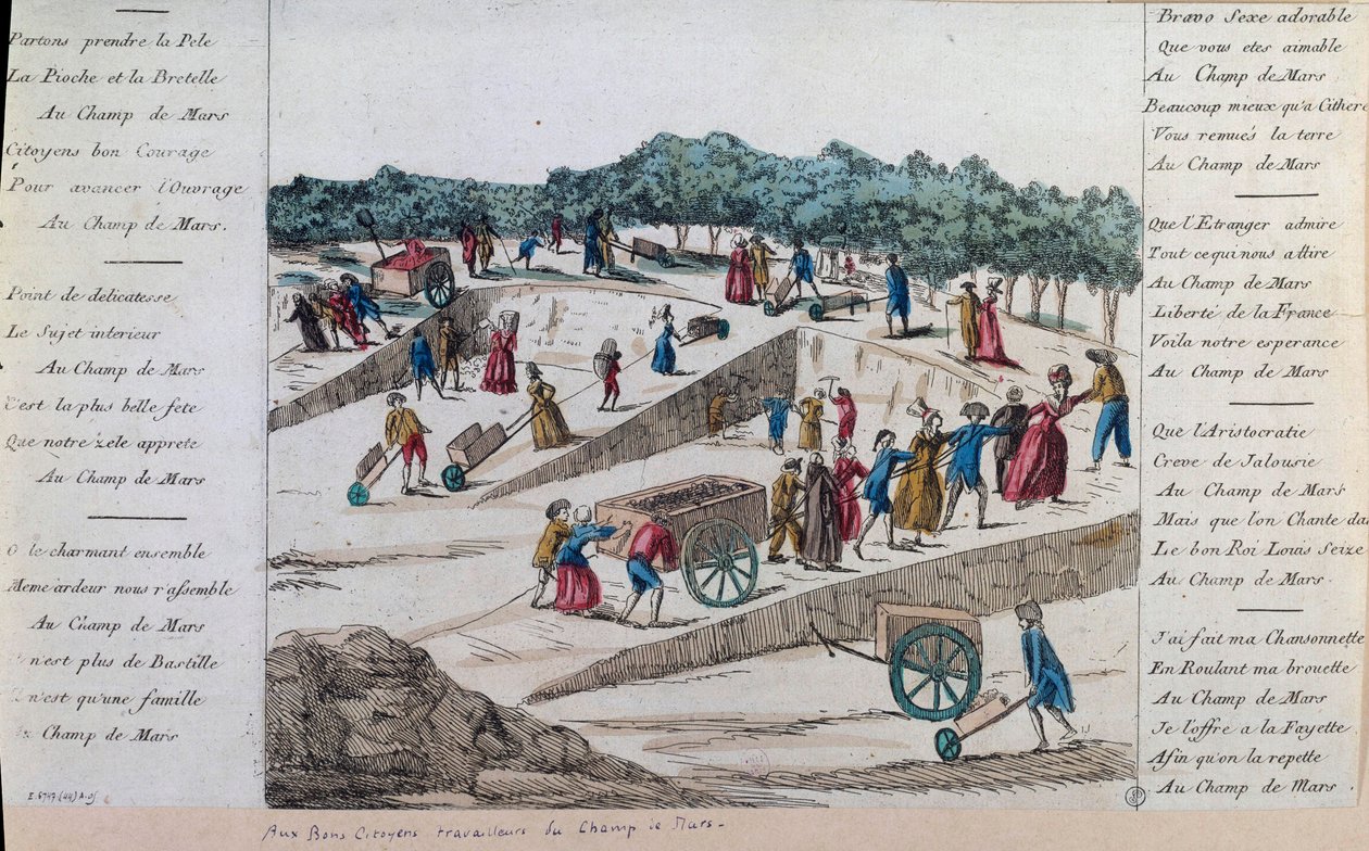 Francia forradalom: a Champs de Mars munkásai 1789-ben Párizsban. Párizs, Musee Carnavalet alkotó: French School