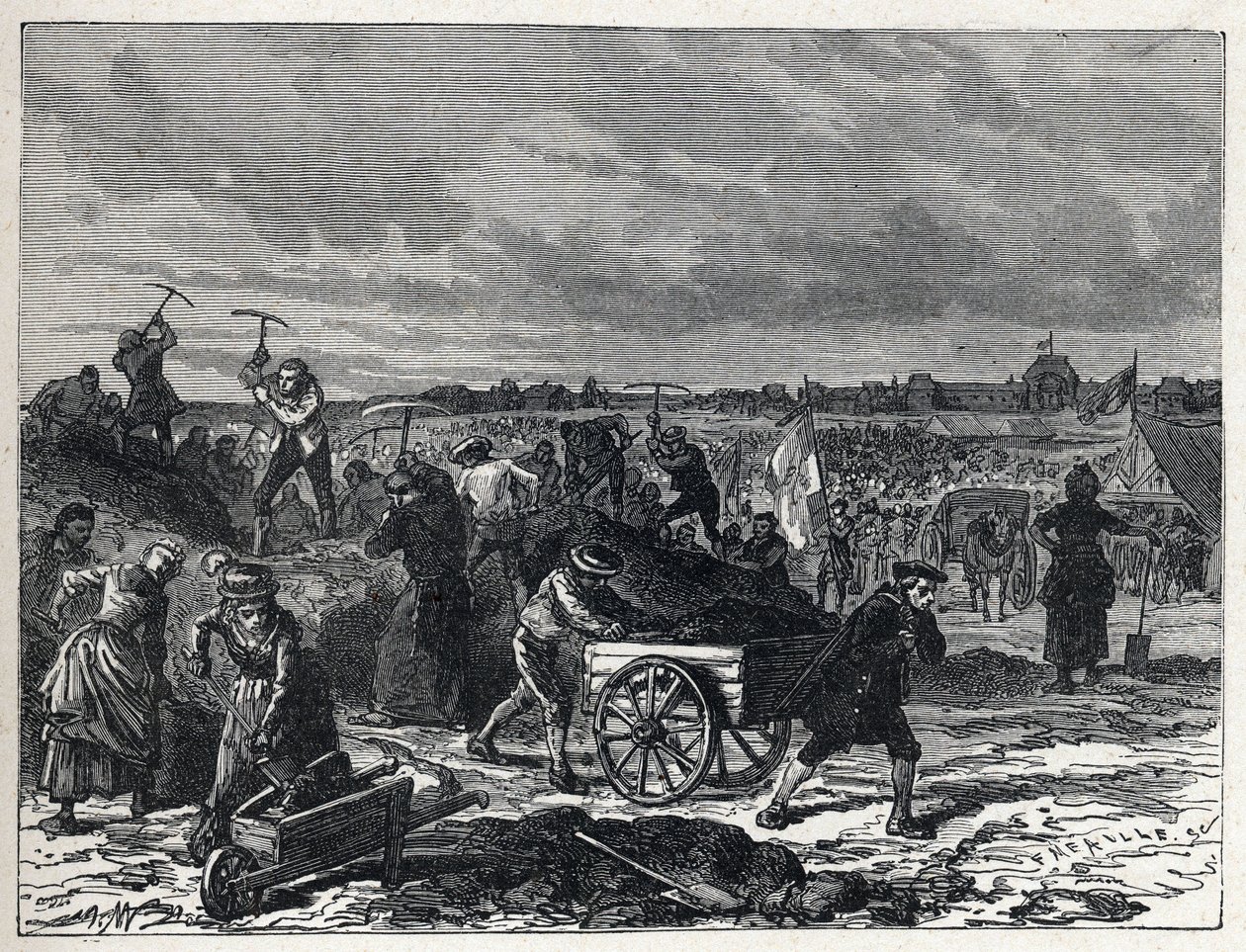 Francia forradalom: a párizsi Champs de Mars (Champs-de-Mars) munkái az 1790-es Fete de la Federation előkészítésére. alkotó: French School