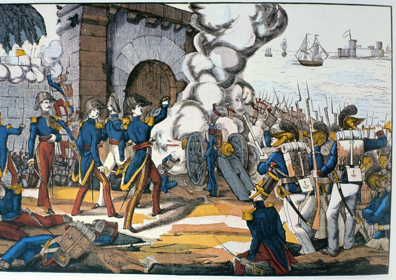 Francia támadás a mexikói San Juan de Ulua erőd ellen az 1838-as süteményháború során alkotó: French School
