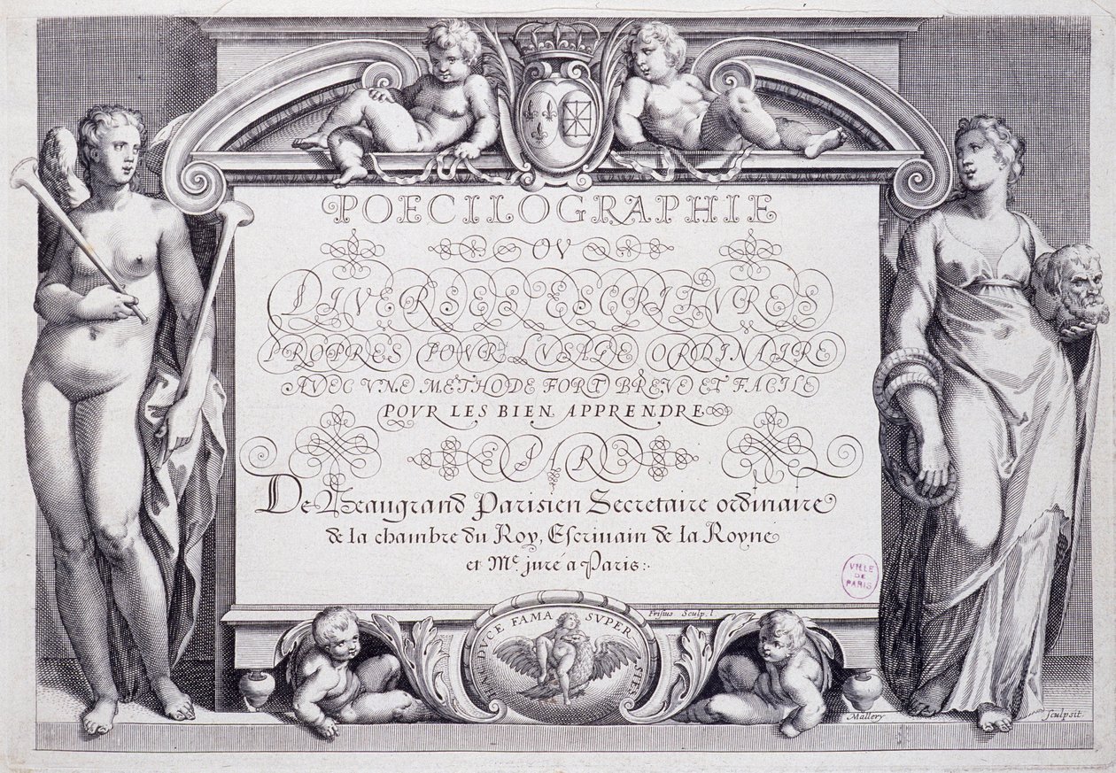 Francia kalligráfia: Poecilography, frontispiece, Baptiste de Beaugrand 1606-ban. alkotó: French School