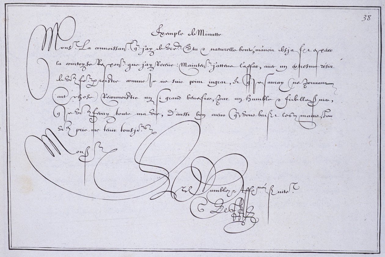 Francia kalligráfia: Technográfia, Guillaume Le Gangneur „percpéldája” 1599 körül. Párizs város történelmi könyvtára. alkotó: French School