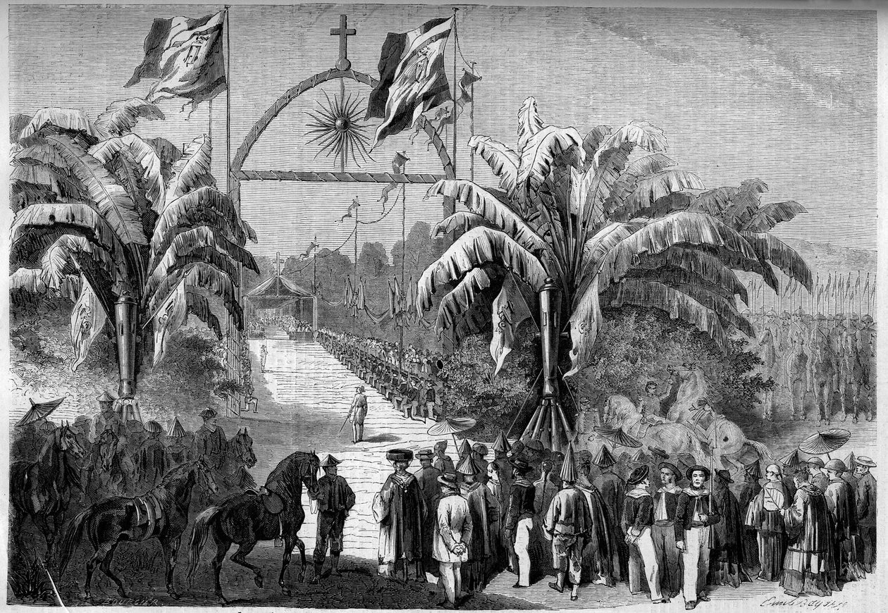 Francia gyarmatosítás: első katolikus misecelebre Saigonban, Cochinchine államban alkotó: French School