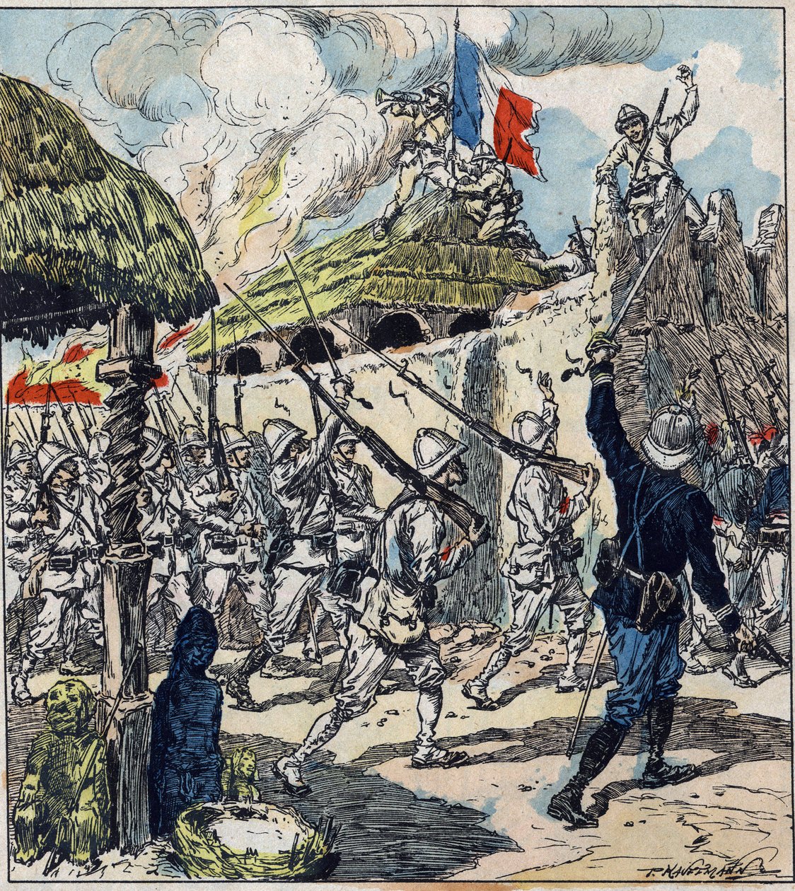 Francia expedíció Dahomey-ba (ma Benin). A francia csapatok november 17-én vonultak be Abomey-be alkotó: French School