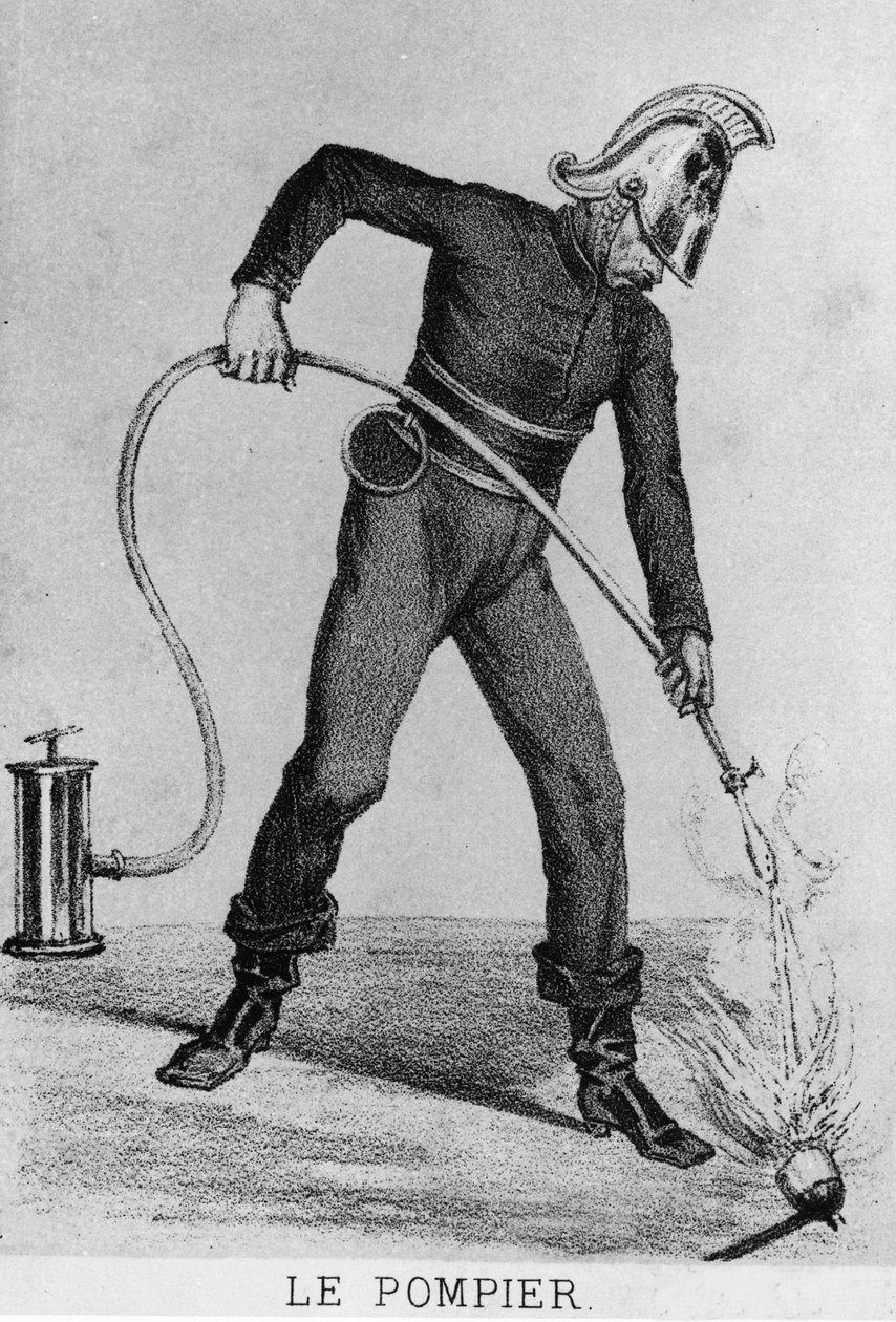 Francia tűzoltó 1866 körül - rajz, Bibl. des Arts deco. alkotó: French School
