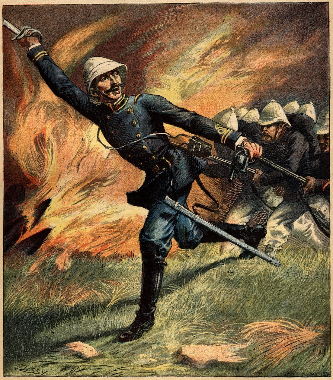 Francia tiszt Tonkinban (Indokína) a kínai hadsereg elleni harcban; 1891. Metszet a "La Terre Illustree" 1892. február 25-i 69. számában. alkotó: French School
