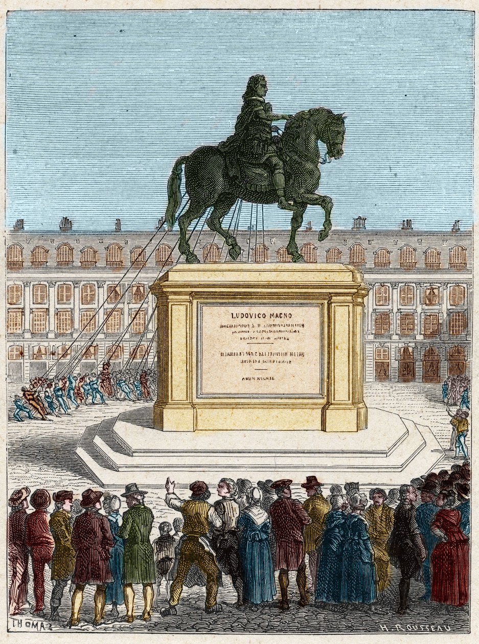 Francia forradalom: XIV. Lajos király (1643-1715) szobrának megdöntése, a párizsi Place Vendome alkotó: French School