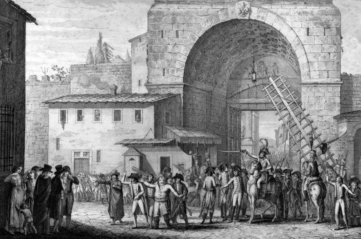 Francia csapatok belépve Firenzébe 1799-ben - francia csapatok belépve Firenzébe a San Gallo-kapun 1799-ben - alkotó: French School