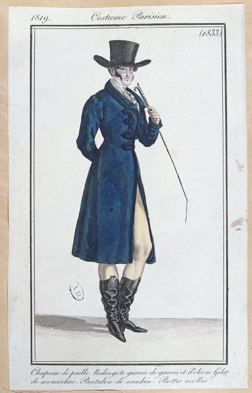 Kabát szalmakalappal, nadrág nadrággal és puha csizmával, 1819 alkotó: French School