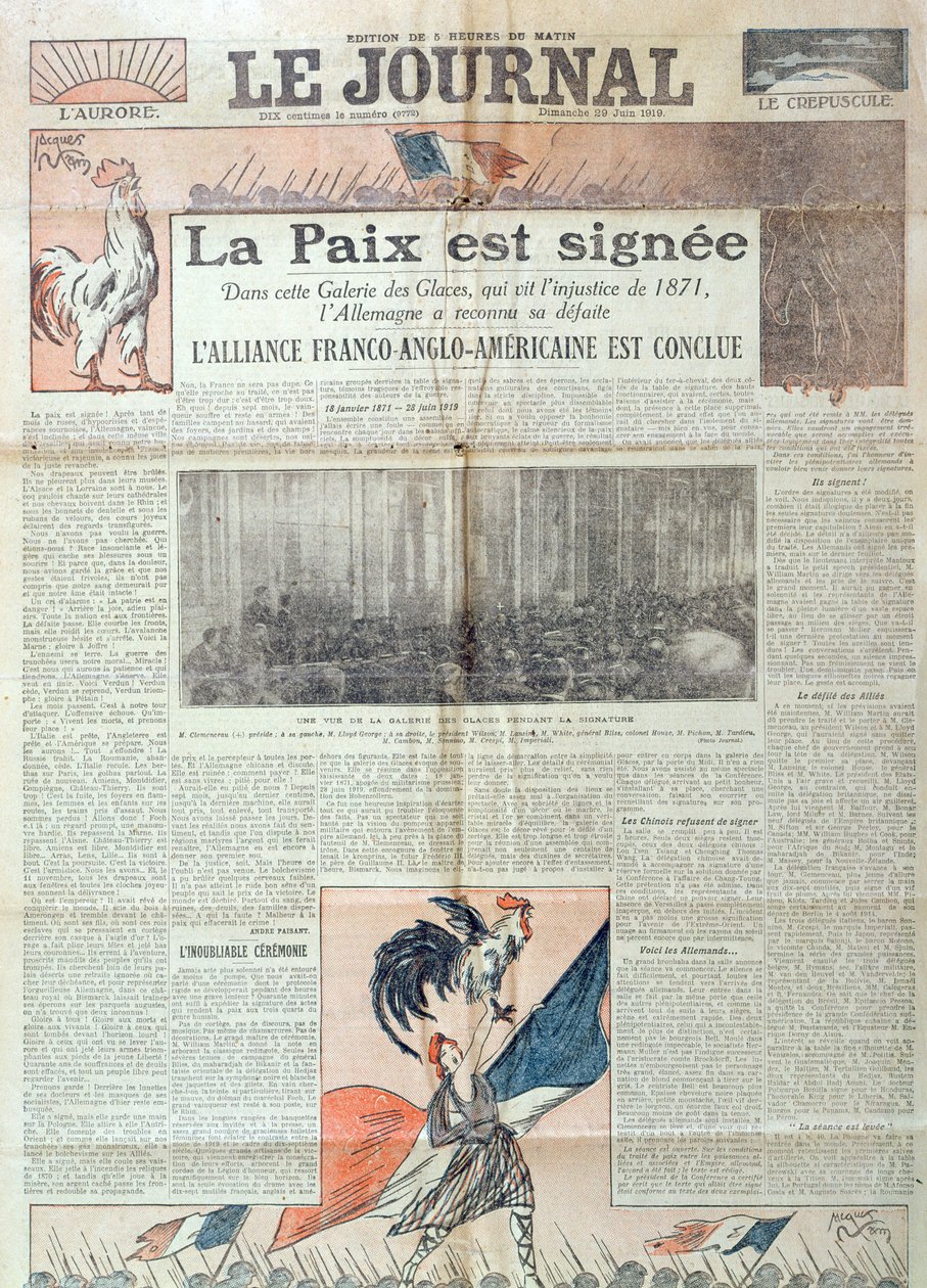 A Versailles-i Szerződés aláírását ünneplő Le Journal címlapja 1919. június 28-án, 1919. június 29-én alkotó: French School