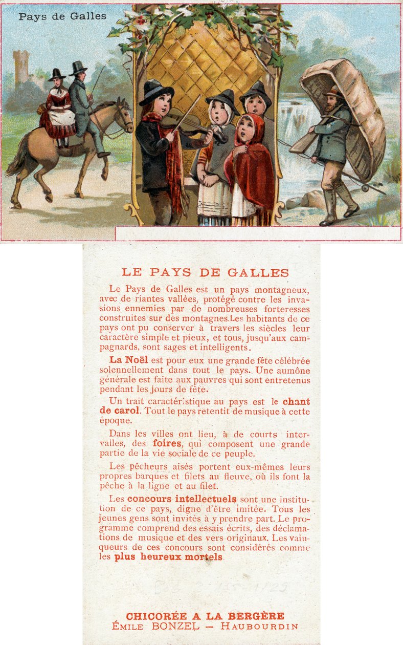 Az 1890 körüli walesi életet ábrázoló Chicorée à la Bergère ital promóciós kártya elülső és hátlapja (lásd még: 488433) alkotó: French School
