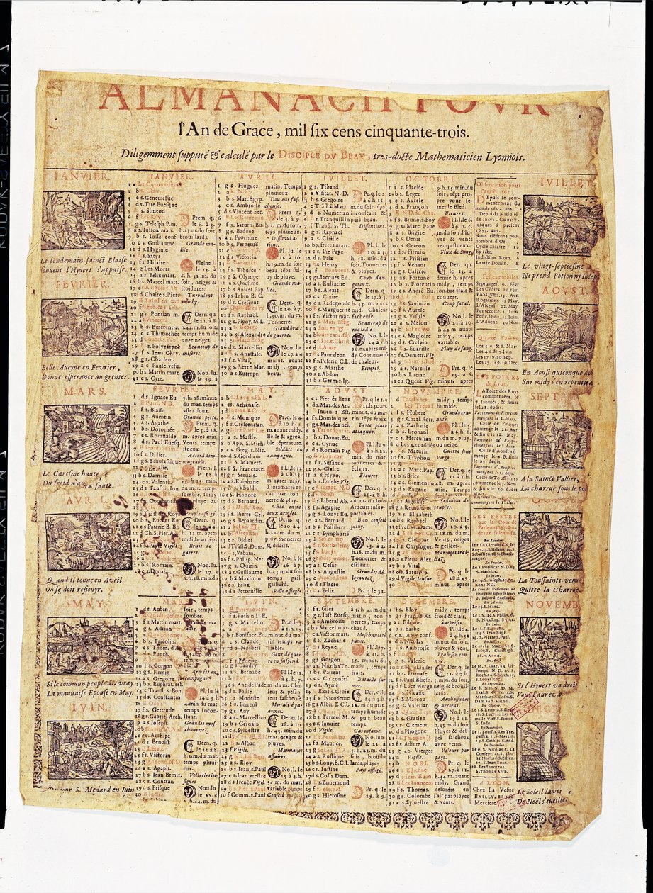 Egy almanach címlapja 1653-hoz (tinta papíron) alkotó: French School