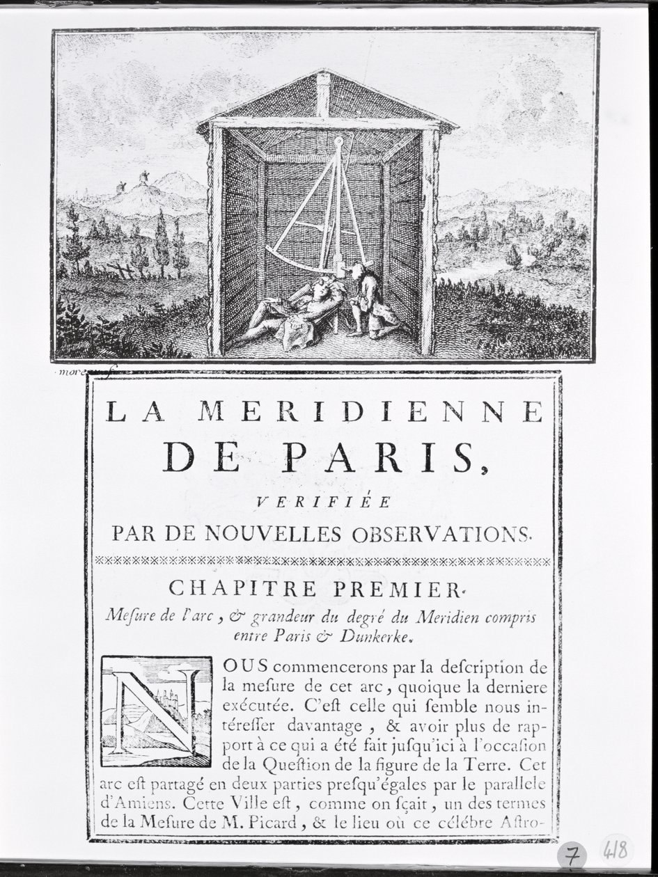 Cesar-Francois Cassini de Thury La Meridienne de Paris első fejezetének címlapja, 1744 alkotó: French School