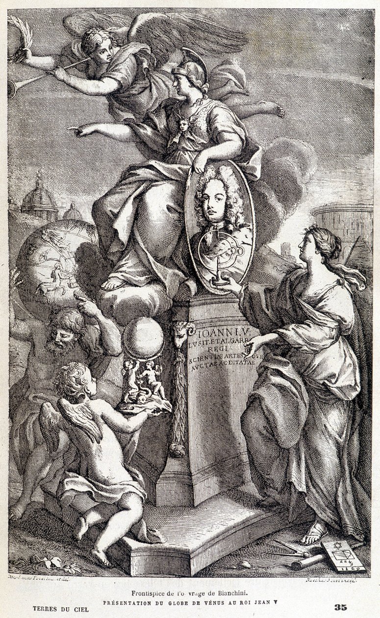 Bianchini Vénuszról szóló művének címlapképe (1727 körül) - Camille Flammarion "Les terres du ciel" című művében, Marpon  Flammarion, Párizs, szerk. alkotó: French School