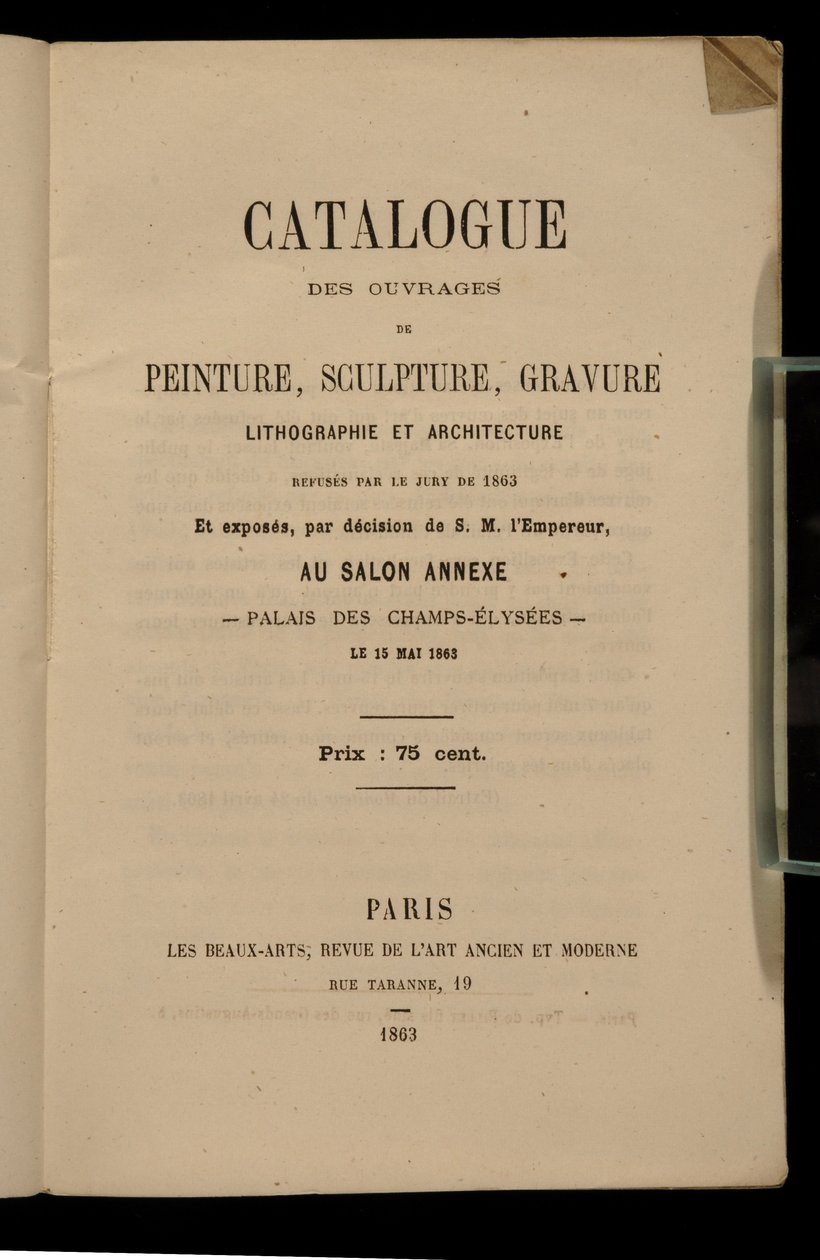 A Salon des Refuses katalógusának előlapja, 1863 alkotó: French School