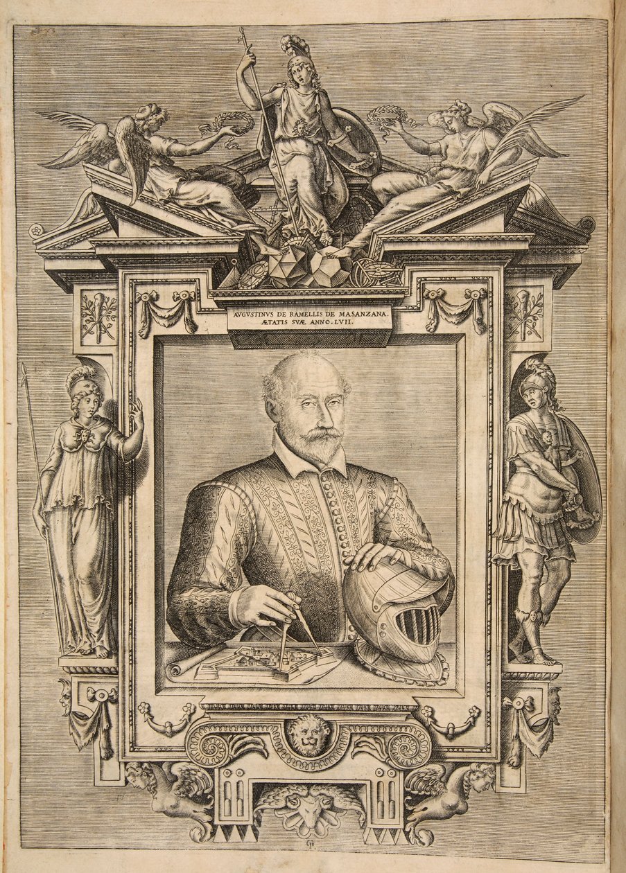 Frontispiece, a The Diverse Et Artificose Machine-ből Agostino Ramelli kapitány, pub. 1588 Engra alkotó: French School