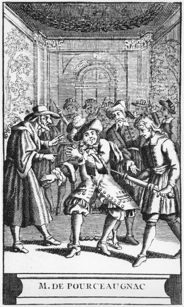 Moliere előlapi illusztrációja Monsieur de Pourceaugnacból, 1669 körül alkotó: French School