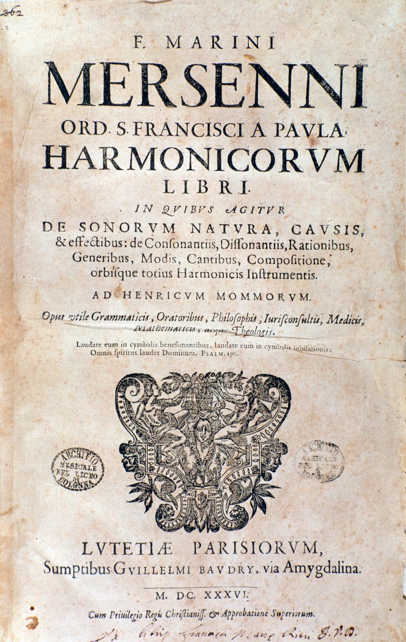 Marin Mersenne Harmonie universelle című művének címlapképe alkotó: French School
