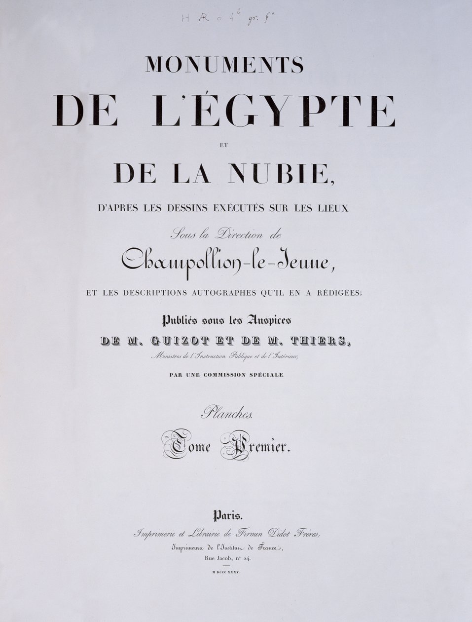 A művész 1. kötetének „Monuments de lEgypte et de la Nubie” előképe, Párizsban, Firmin-Didot kiadásában, 1835 alkotó: French School