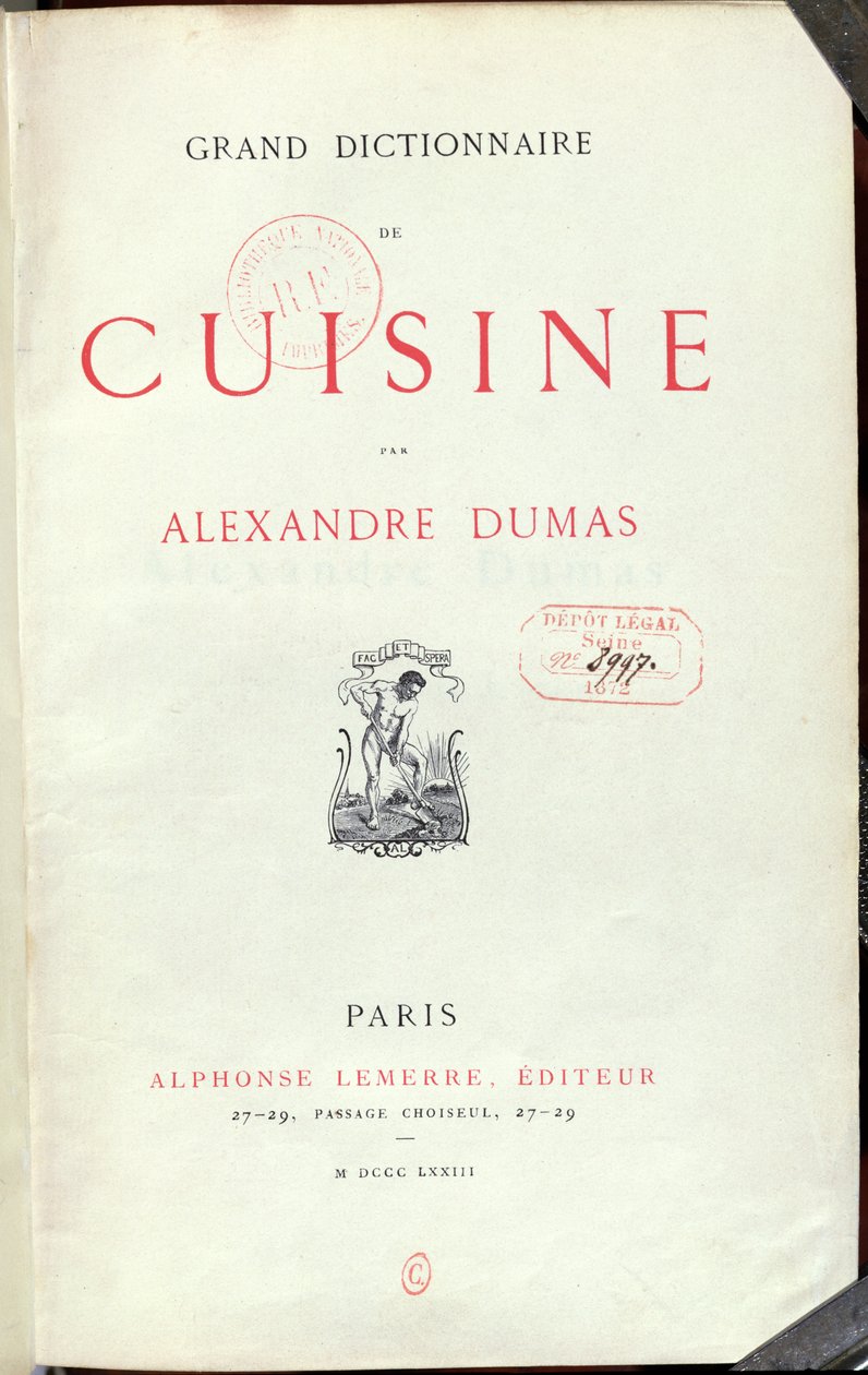 Alexandre Dumas pere (1803-70) előképe a Grand Dictionnaire de Cuisine-hoz, 1873 alkotó: French School