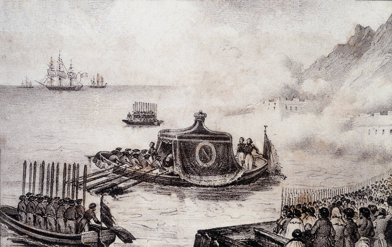 I. Napóleon temetése: Szent Ilona távozása - Levilly rajza, M. St Maurice „” Napóleon temetésének történeti festménye” c. 1851. alkotó: French School