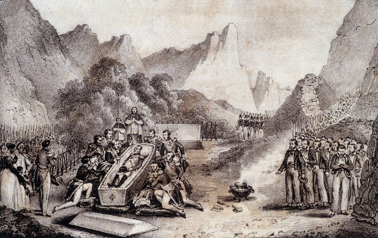 I. Napóleon temetése: Napóleon holttestének exhumálása Szent Ilonában - Levilly rajza, M. St Maurice „” Napóleon temetésének történeti festménye” c. 1851. alkotó: French School
