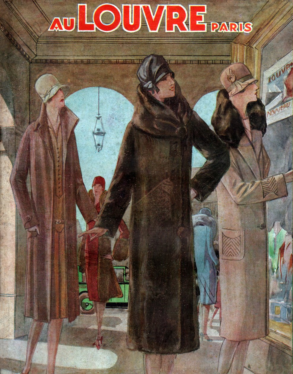 Furs rue de Rivoli, Párizs. 1928 (metszet) alkotó: French School