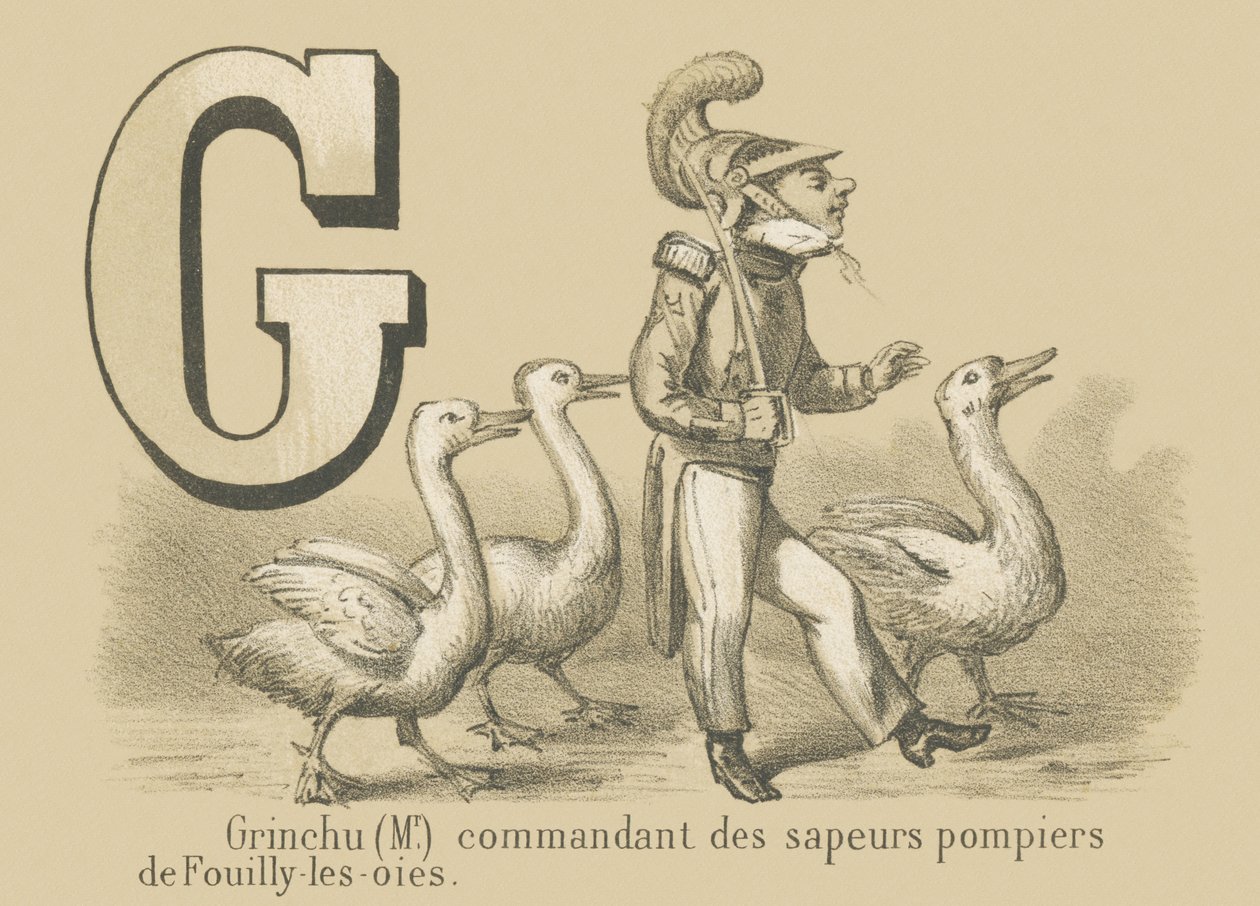 G: Grinchu (Mr) a Fouilly-les-Oies tűzoltóság parancsnoka alkotó: French School
