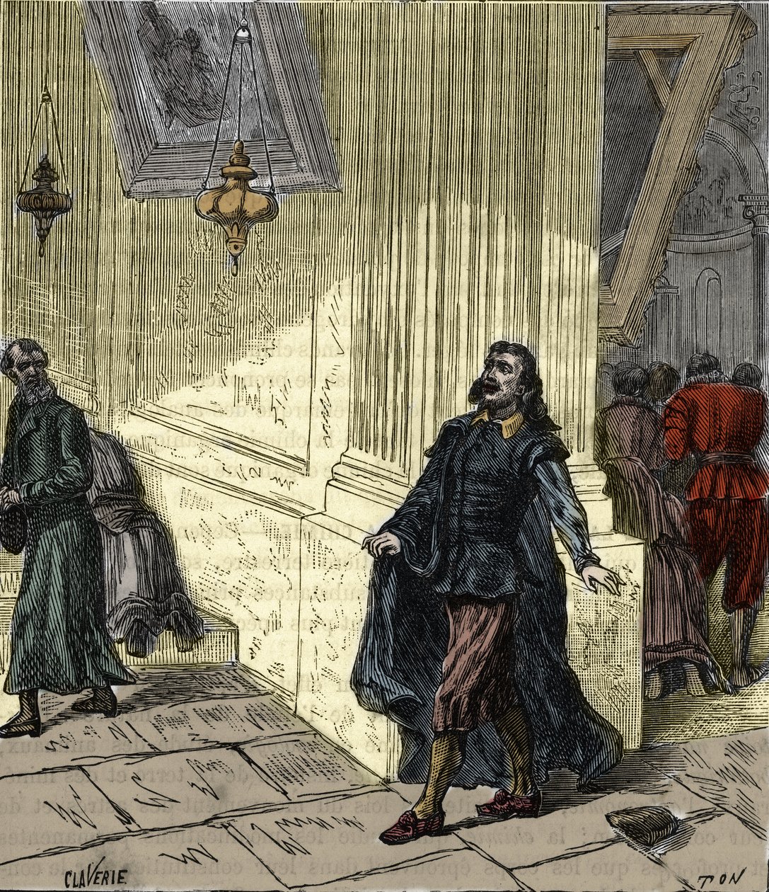 Galileo Galilei (1564-1642), olasz tudós, 1582-ben Pisa székesegyházában, Olaszországban egy lámpa ingaszerű kilengését figyeli - Galileo Galilei dit Galilee (1564-1642) a pisai székesegyház lámpájának oszcillációját figyeli 1582 - Metszet i alkotó: French School