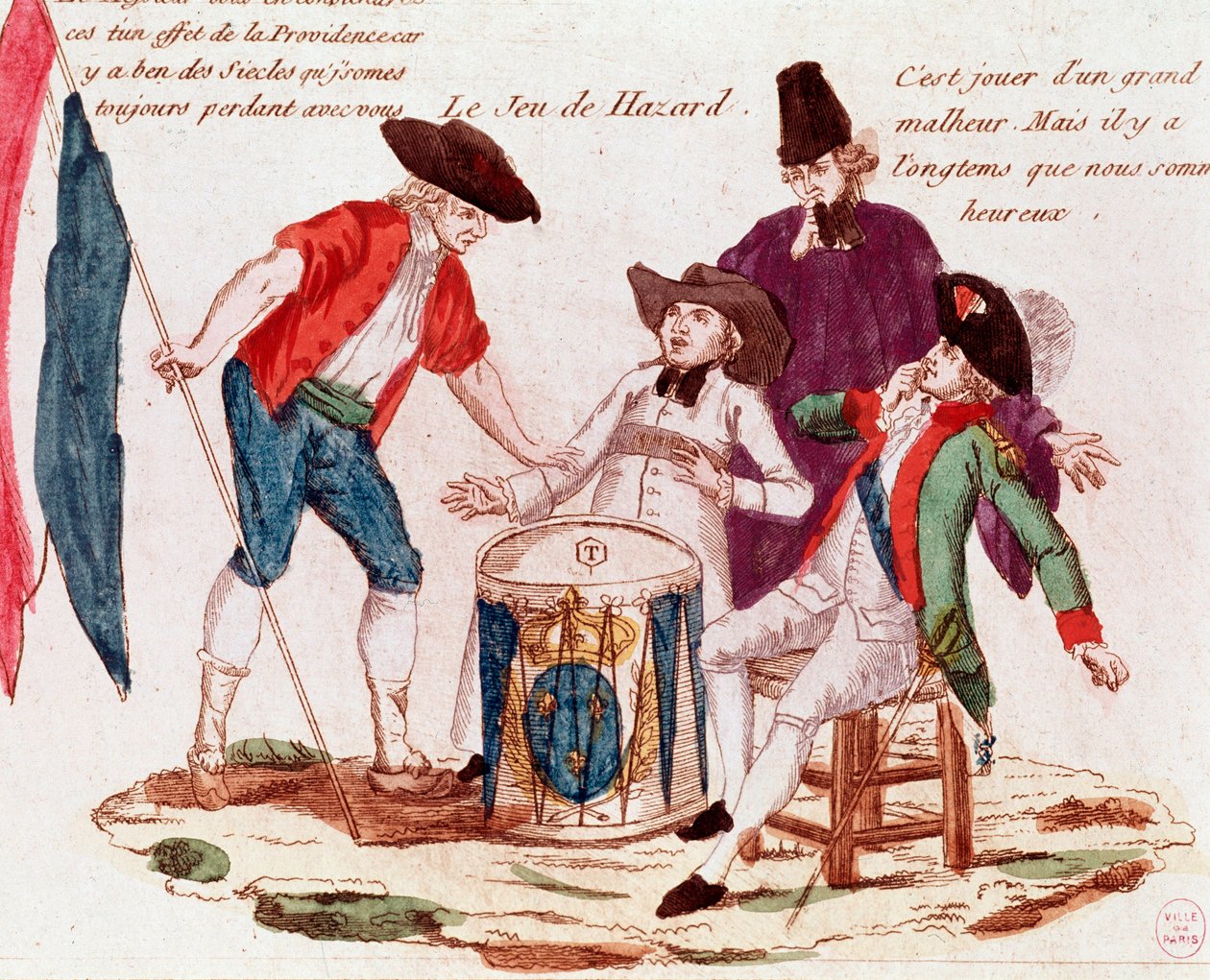 Szerencsejáték, amelyet a három birtok (papság, nemesség és nemesség) játszik (metszet, 18. század vége) alkotó: French School