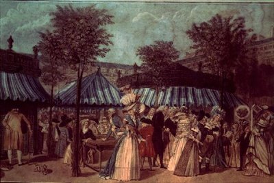 Kerti séta a Palais Royalban, Párizs, 1810 körül (színes litó) alkotó: French School