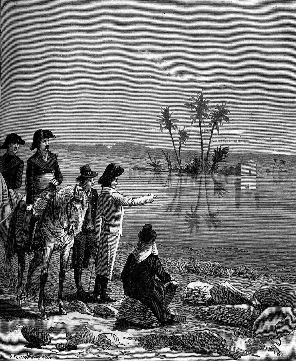 Gaspard Monge, Peluse grófja (1746-1818), francia matematikus az egyiptomi hadjárat (expedíció) során (1798-1801) megfigyelte a délibáb jelenségét. alkotó: French School