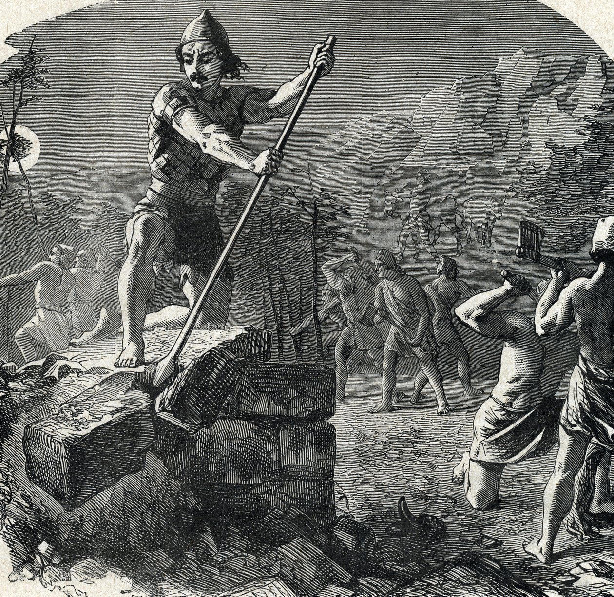 Gedeon (Gideon) megrontja Baal oltárát, amely bálványimádásba sodorta népét (Gideon vagy Gedeon lerombolta Baal oltárát) Metszet a „Laure 19. századi szent története” magángyűjteményből alkotó: French School