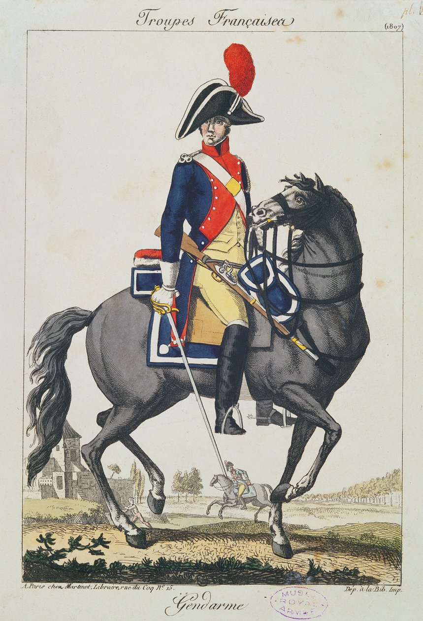 Lóra ültetett csendőr, 1807 (színes metszet) alkotó: French School