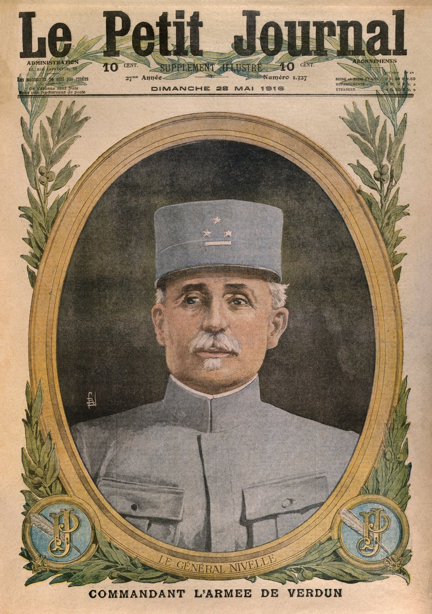 Nivelle tábornok a verduni hadsereg parancsnoka, a Le Petit Journal első borítójának illusztrációja, Illustre melléklet, 1916. május 28. alkotó: French School