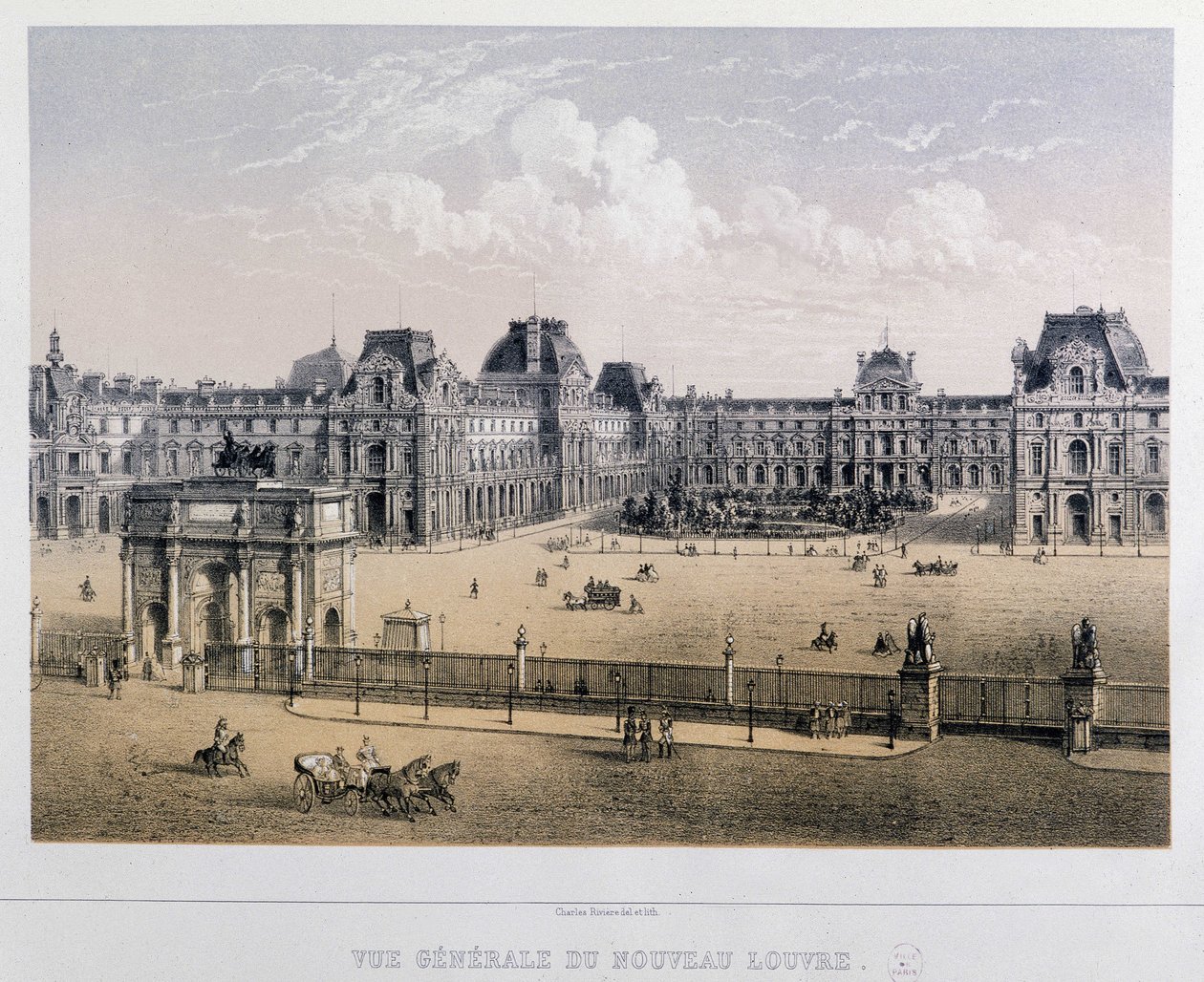 Az új Louvre általános képe: Arc du Carrousel – metszet a 19. századról. alkotó: French School
