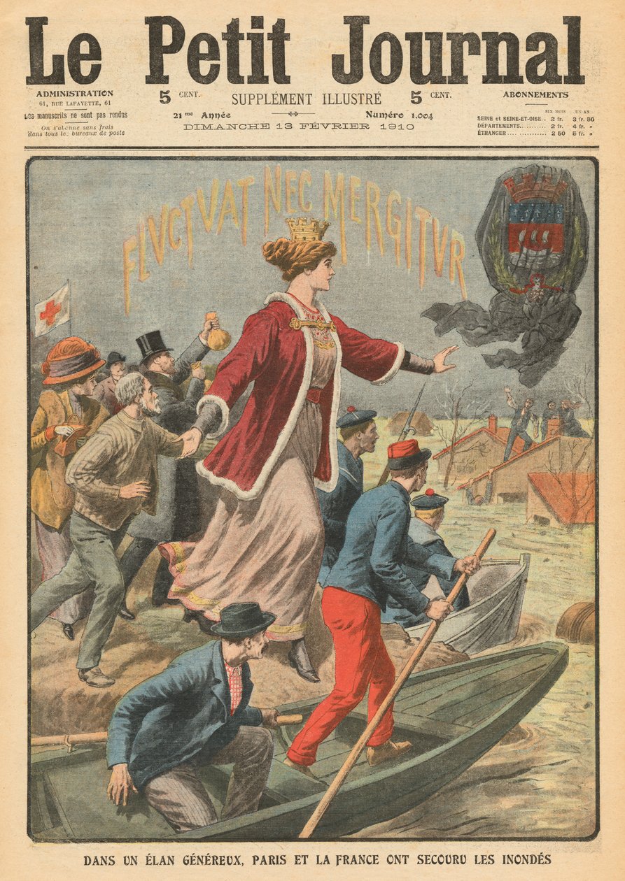 Párizs város és Franciaország nagylelkűsége az árvizek áldozatainak megmentésében, illusztráció a „Le Petit Journal”-ból, illustre-melléklet, 1910. február 13. alkotó: French School