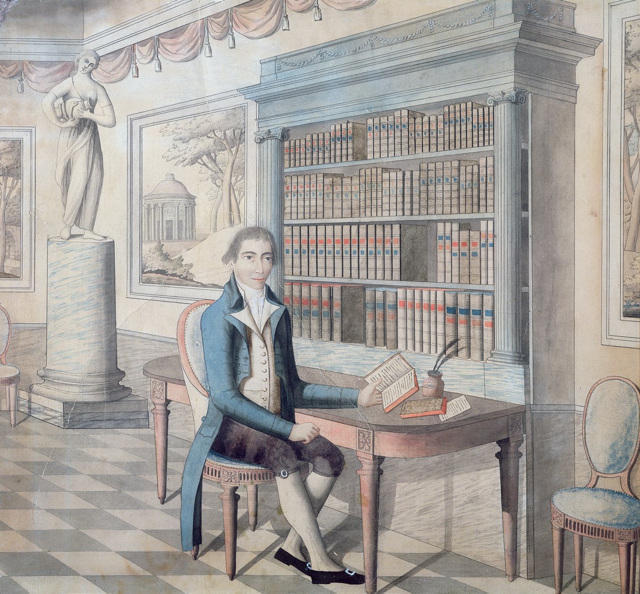 Az úriember a könyvtárában olvas alkotó: French School