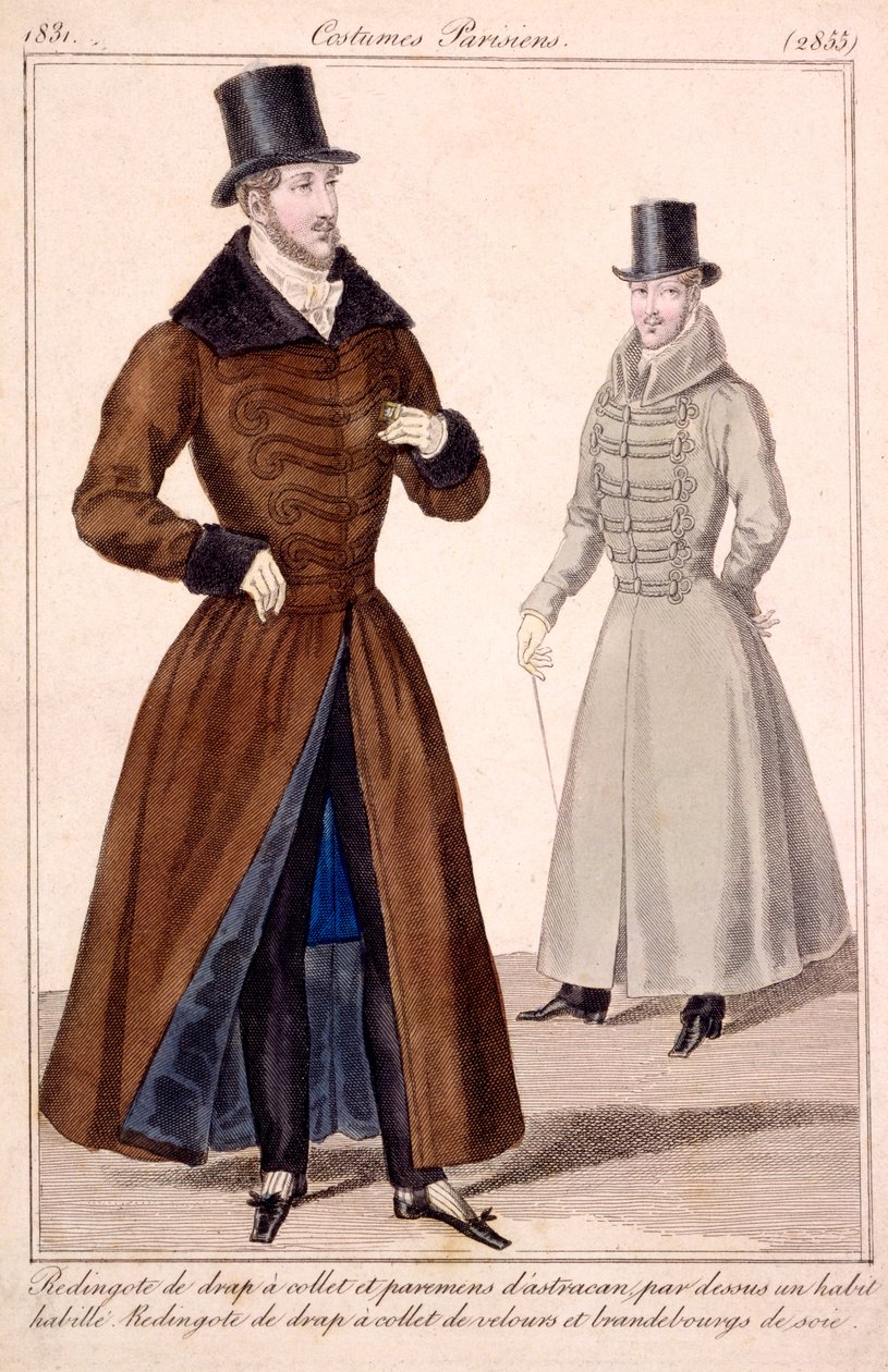 Gentlemans téli kabátok, a Costumes Parisiens 1779-ből alkotó: French School