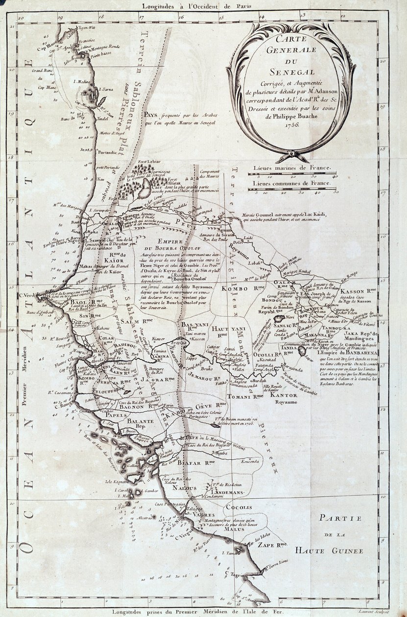 Szenegál földrajzi térképe Philippe Buache (1700-1773) atlaszából 1756 Párizs, Természettudományi Múzeum alkotó: French School