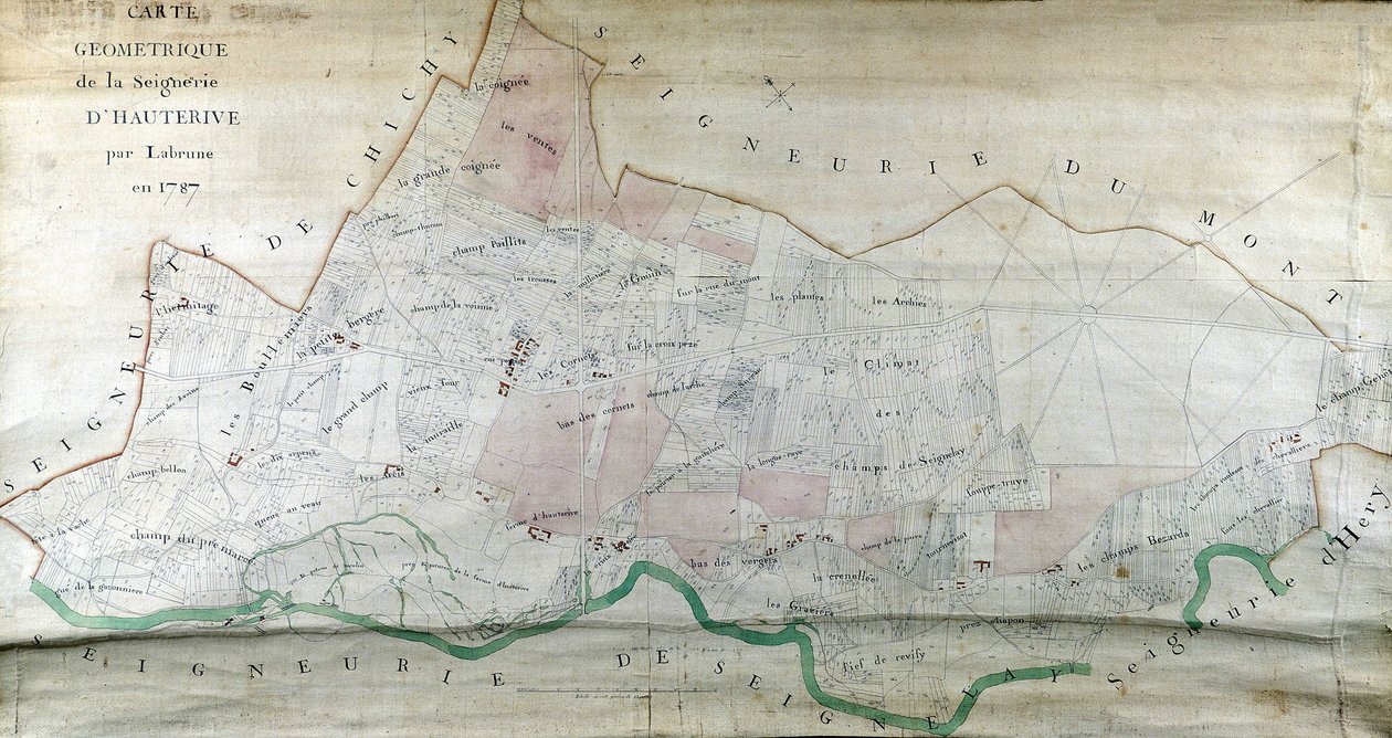 Labrune 1787-es Hauterive Seigneury geometriai térképe. alkotó: French School