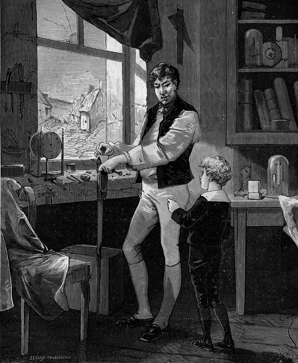 George Stephenson brit mérnök (1781-1848) fiával. alkotó: French School