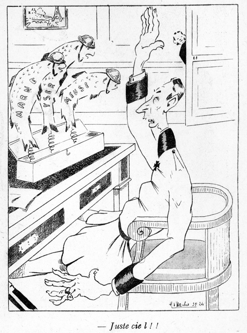 Német tiszt három áprilisi halat kapott, rajzfilm a La Baionette magazin áprilisi bolondok napja (Poisson dAvril) kiadásából, 1917. március 29. alkotó: French School