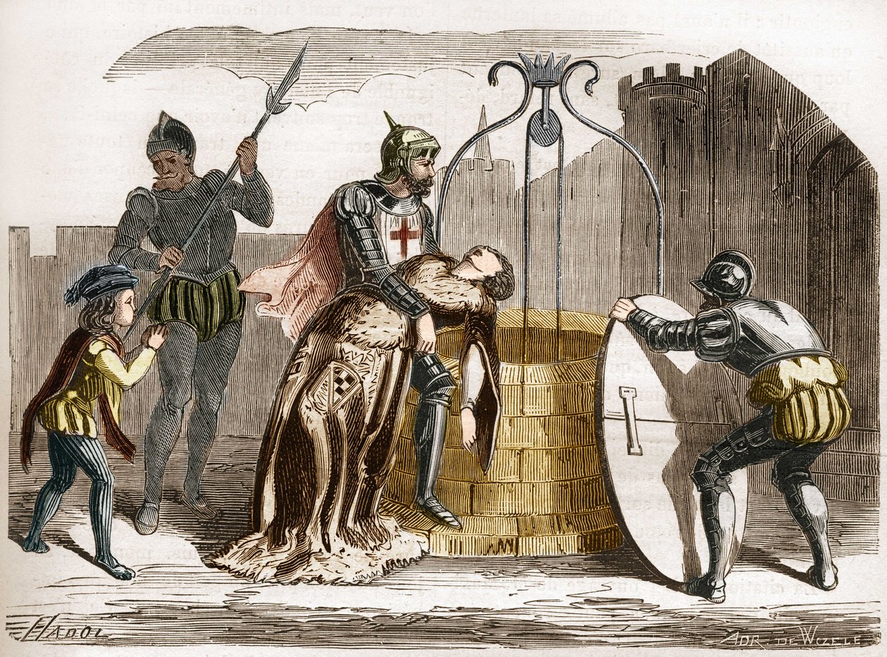 Gilles de Rais (Retz vagy Rays) (1404-1440), francia marechal feleségét perirre teszi. Dr. Th. „A prostitúció és a kicsapongás története a világ összes népe között az ókortól napjainkig” című vésése. -F. Debray. 1879. alkotó: French School