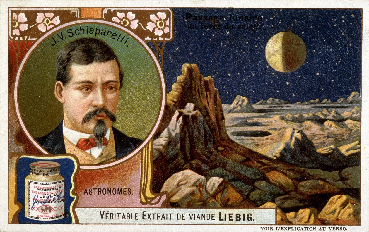Giovanni Virginio Schiaparelli (1835-1910), olasz csillagász és holdi tájképfestő - kromolitográfia Liébig, 1900 körül. alkotó: French School