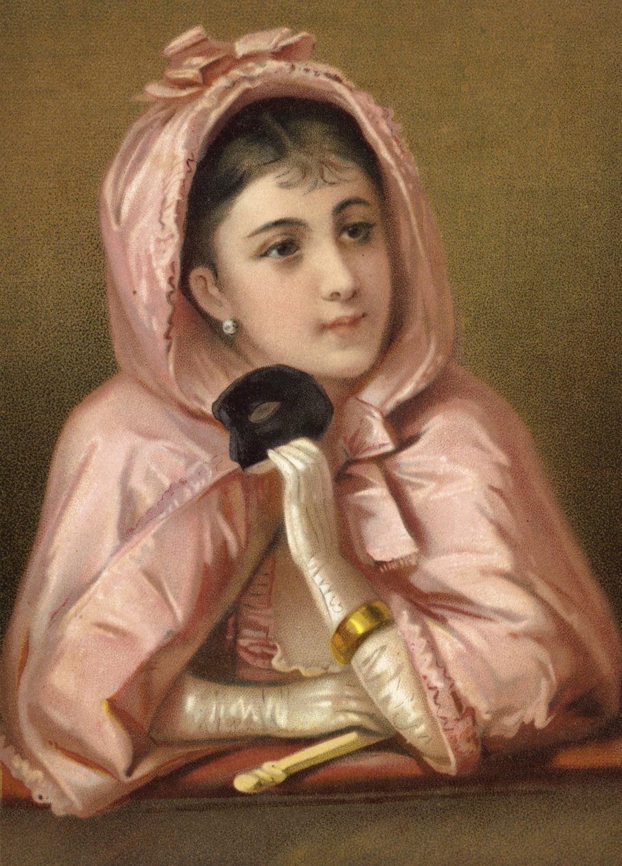 Lány kezében maszk (chromolitho) alkotó: French School