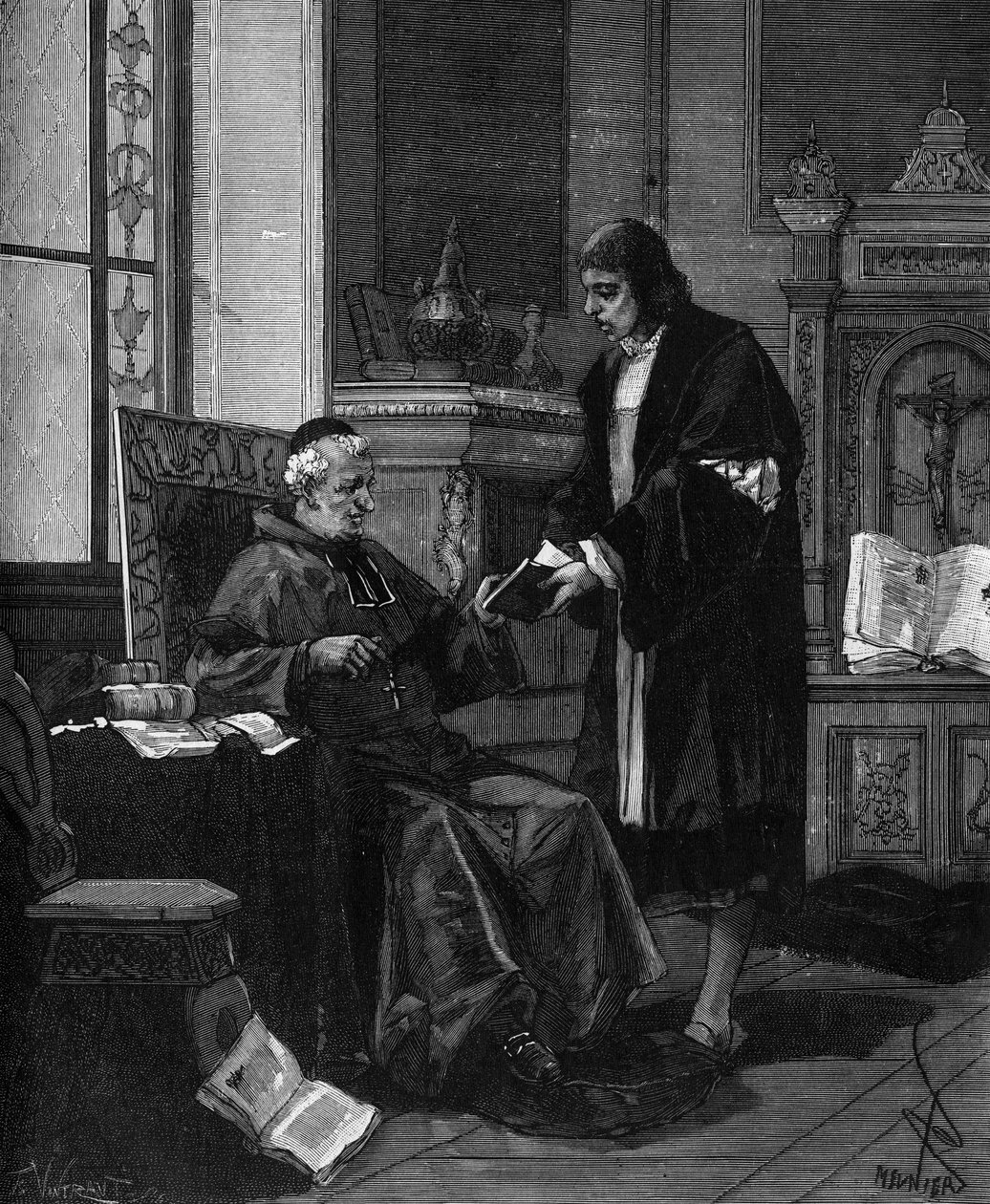 Girolamo Fracastoro FRACASTOR (1478-1553) néven ismert. Olasz humanista és orvos bemutatja versét Bembo bíborosnak. alkotó: French School