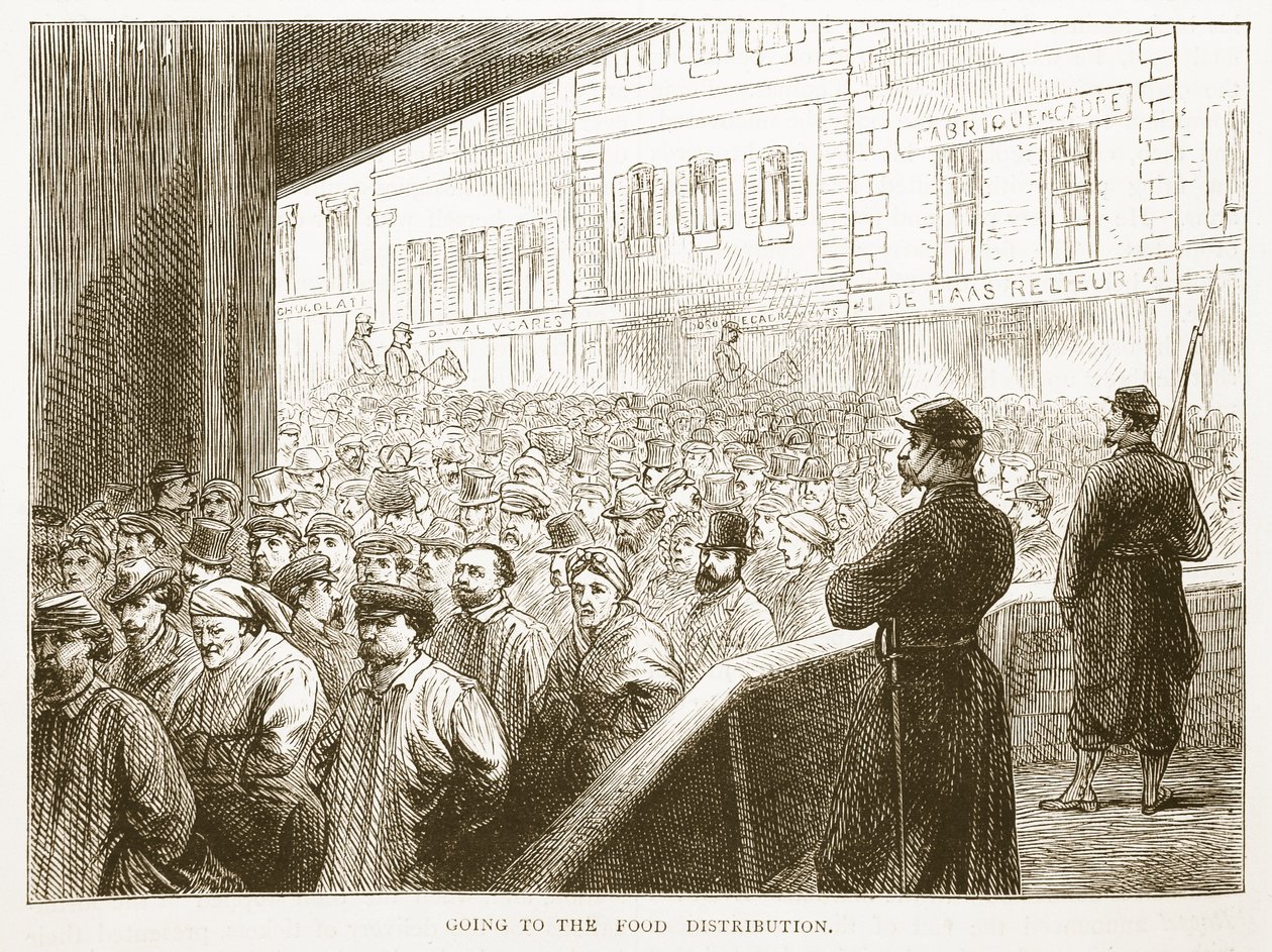 Tovább az ételosztáshoz, illusztráció Cassells: A Franciaország és Németország közötti háború története, 1870-1871 alkotó: French School